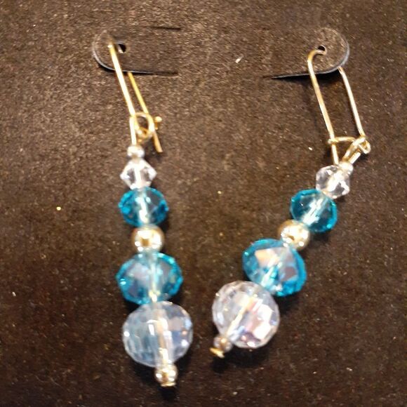 AQUAMARINE BLUE & CLEAR CRYSTAL (Gold) - Picture 4 of 4